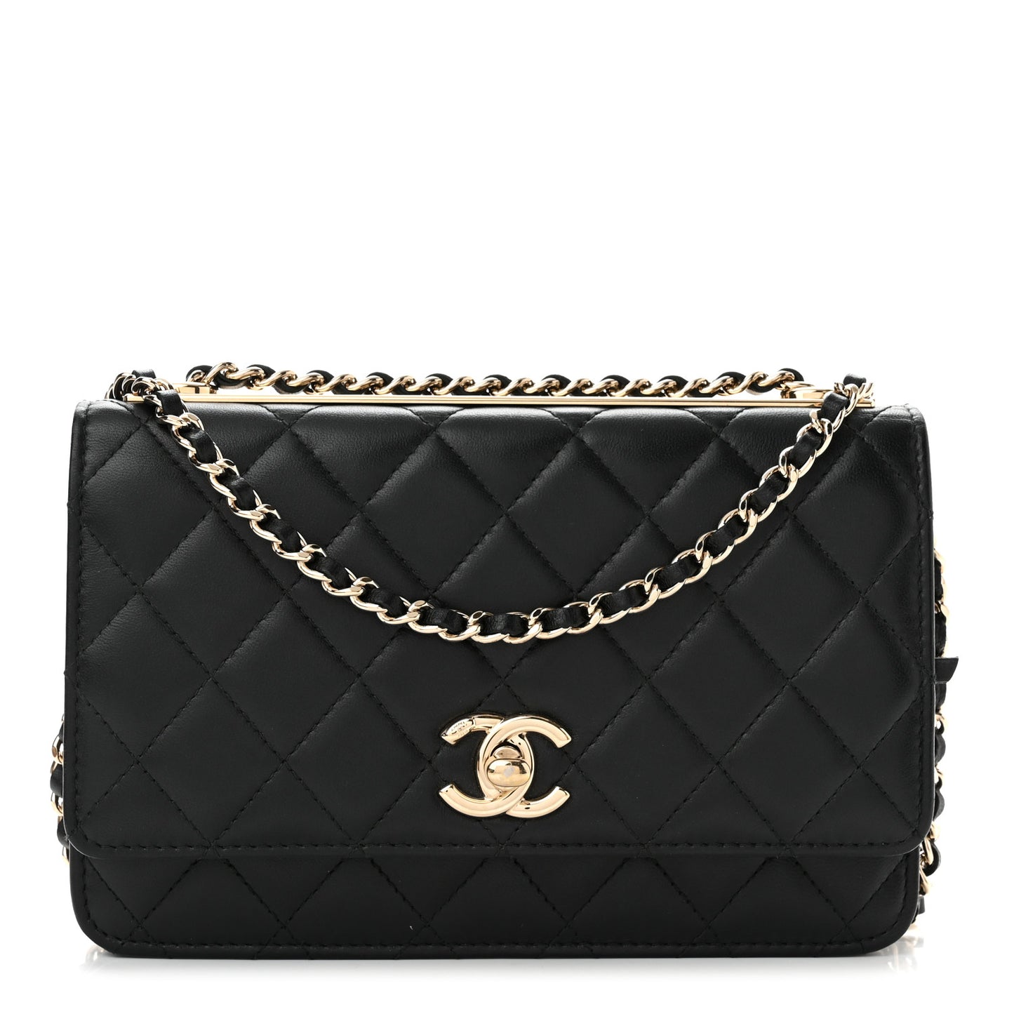Lambskin Quilted Trendy CC Wallet On Chain WOC Black