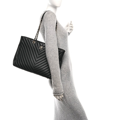 Chanel Iridescent Calfskin Chevron Quilted Shopping Tote Black 2 of 10