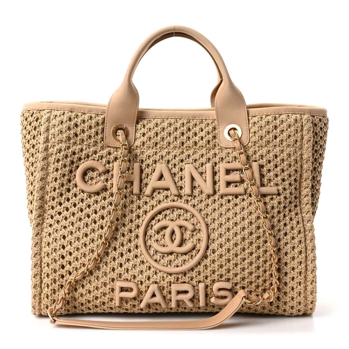 Straw Suede Calfskin Small Deauville Tote Beige