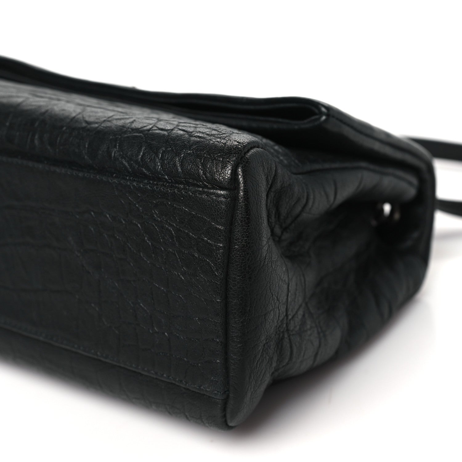 Saint Laurent Calfskin Crocodile Embossed Medium West Hollywood Monogram Fold-Over Black 10 of 10