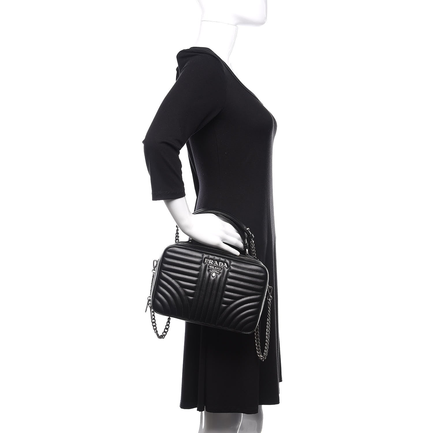 Prada Soft Calfskin Medium Diagramme Crossbody Bag Black 2 of 10