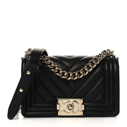Chanel Caviar Chevron Quilted Small Boy Flap Black 1 of 10
