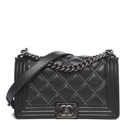 Chanel Iridescent Calfskin Embellished Double Stitch Medium Boy Flap Black 1 of 11