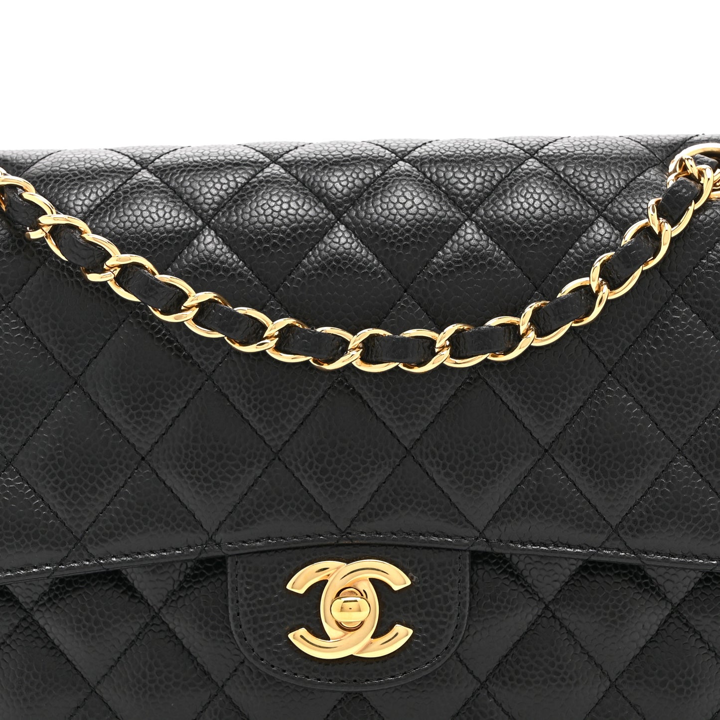 Caviar Quilted Medium Double Flap Black