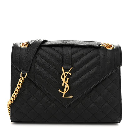 Saint Laurent Grain De Poudre Textured Mixed Matelasse Triquilt Medium Monogram Satchel Black 1 of 10