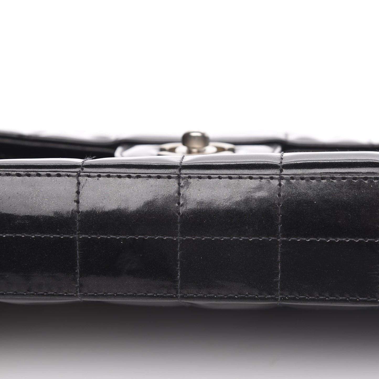 Patent Quilted East West Chocolate Bar Flap Black