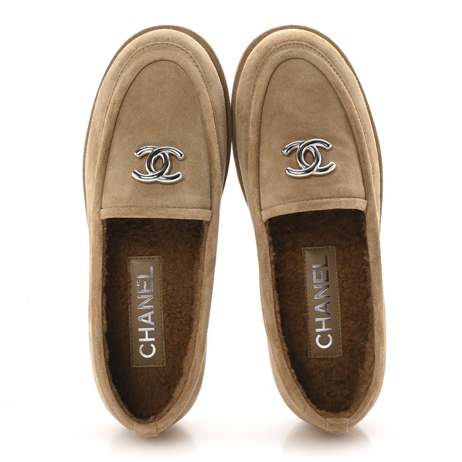 Chanel Suede Calfskin CC Loafers 36 Dark Beige 2 of 10