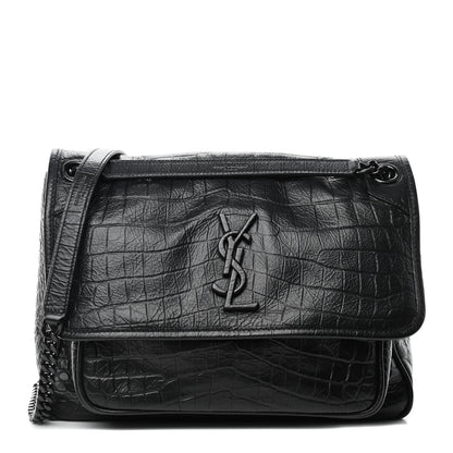 Saint Laurent Crocodile Embossed Lambskin Monogram Medium Niki Chain Satchel Black 1 of 4