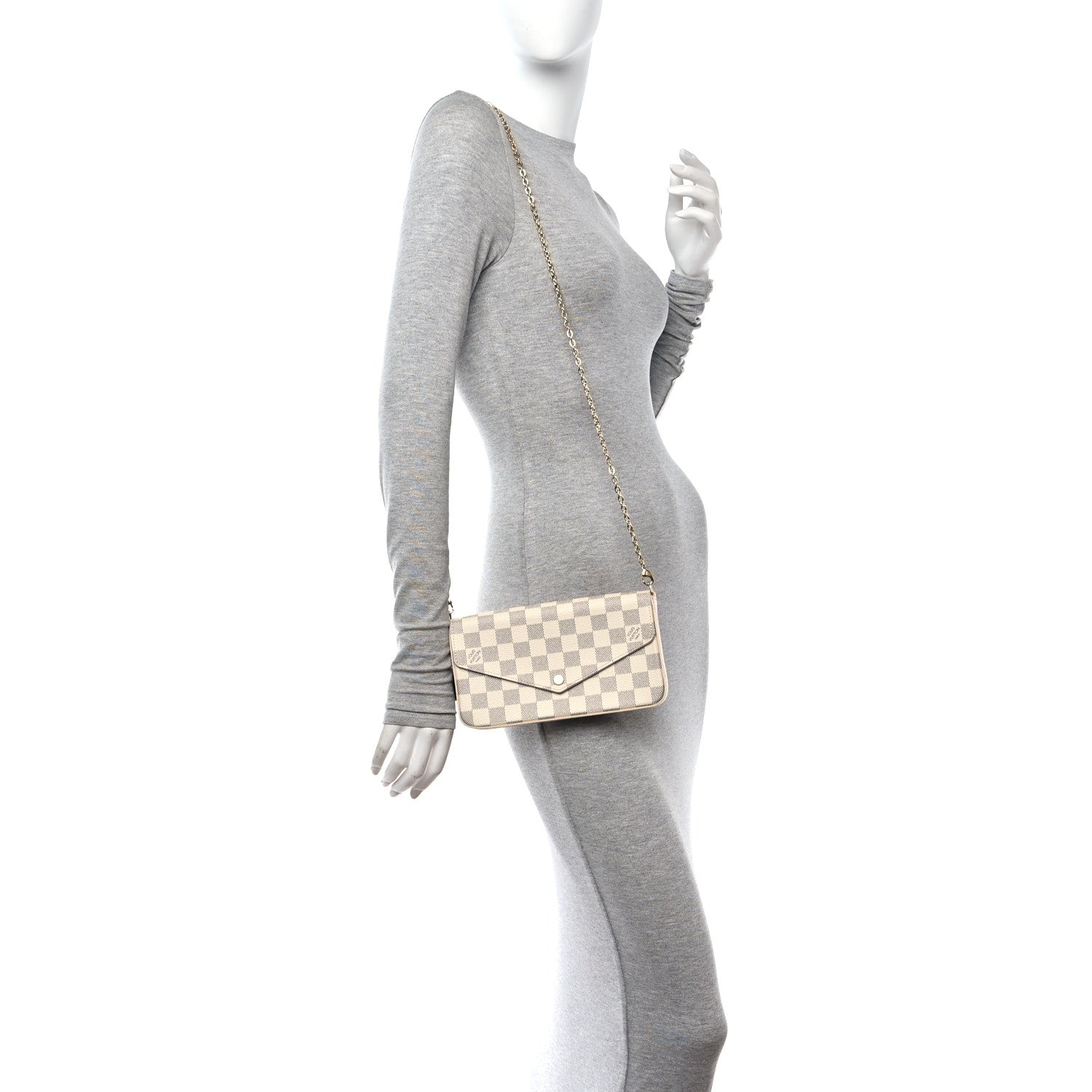 Louis Vuitton Damier Azur Pochette Felicie Chain Wallet Rose Ballerine 2 of 9