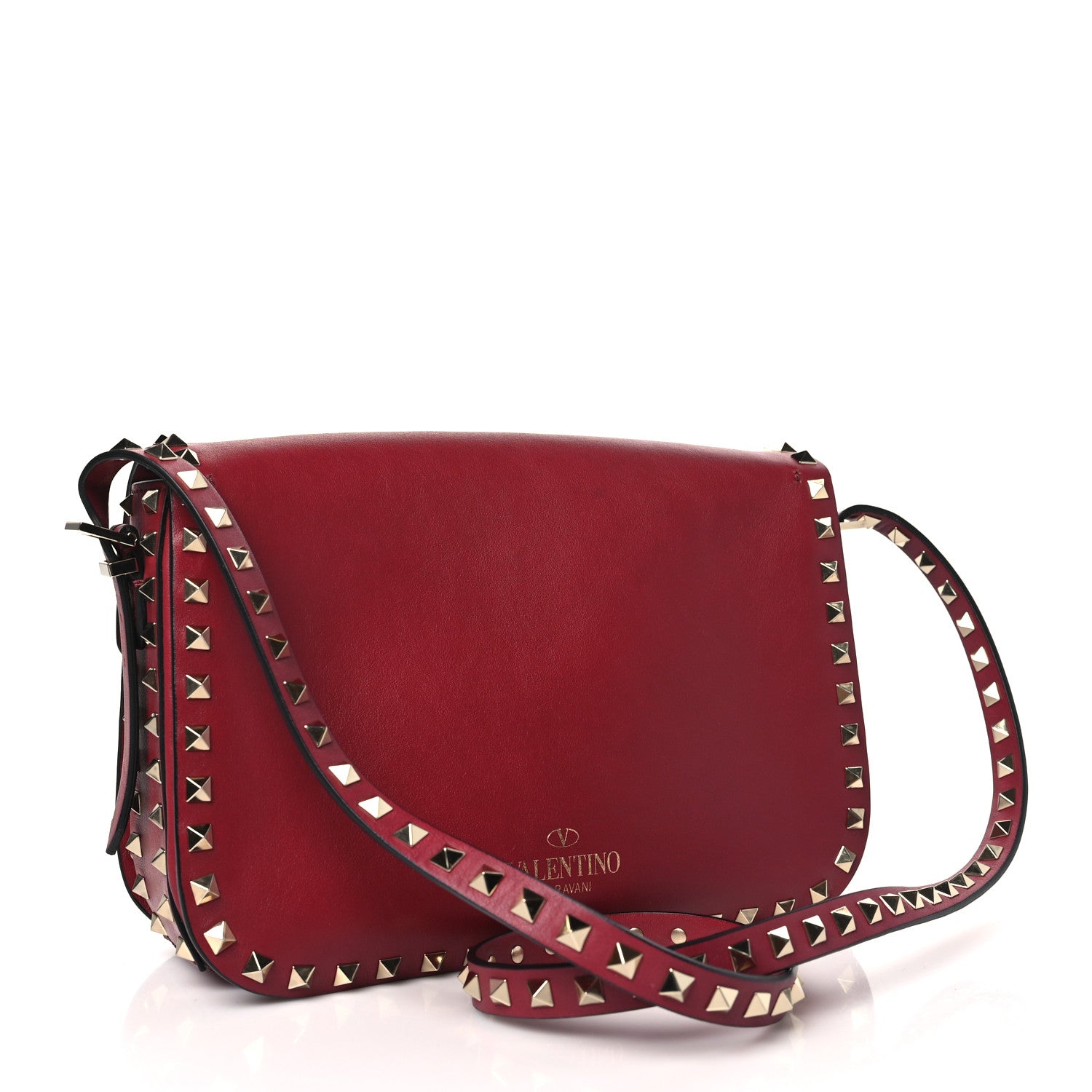 Valentino Garavani Vitello Medium Rockstud Flap Saddle Bag Scarlet 3 of 10