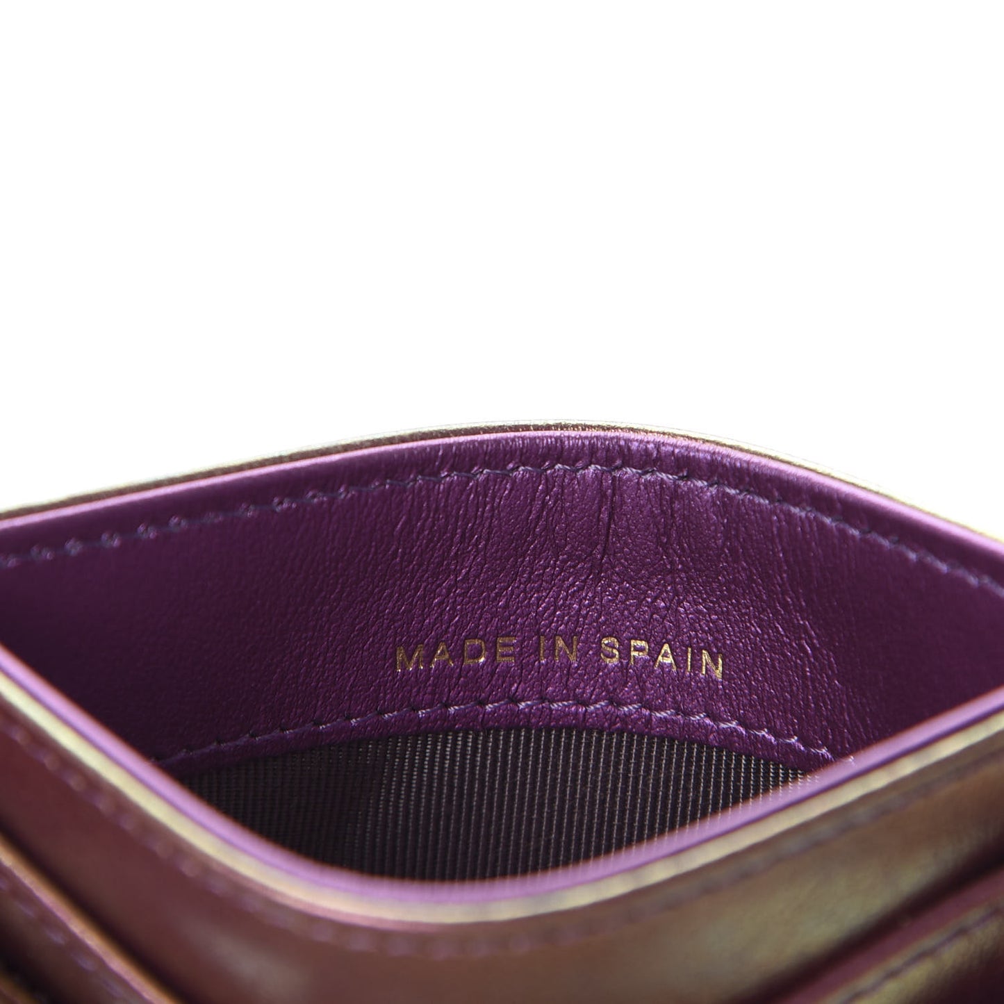 Iridescent Lambskin Quilted Card Holder Purple