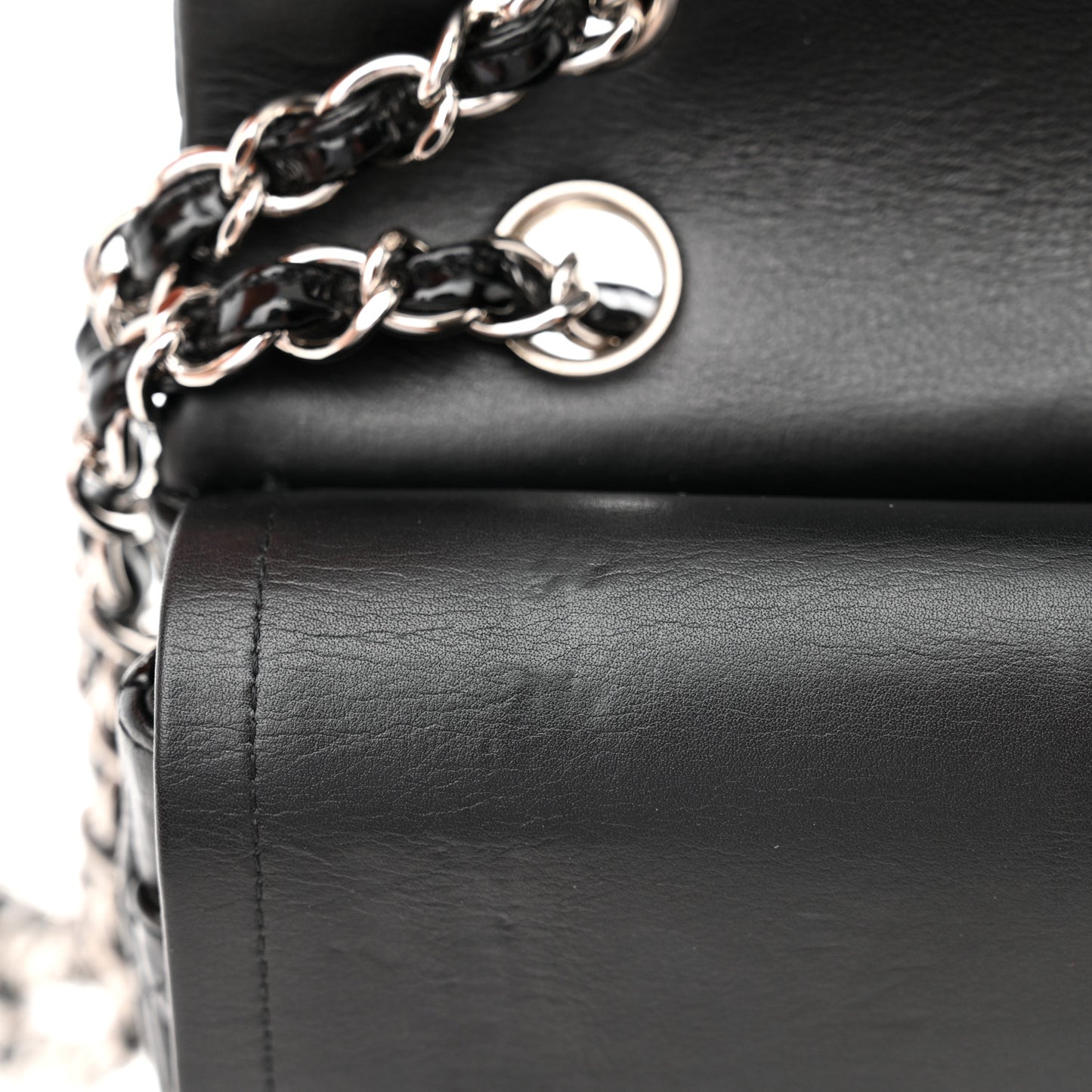Patent Quilted Medium Double Flap Black