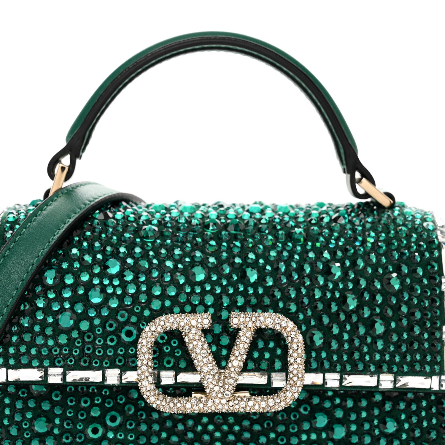 Valentino Garavani Crystal Embroidered Mini Vsling Top Handle Bag Emerald Jungle 5 of 9
