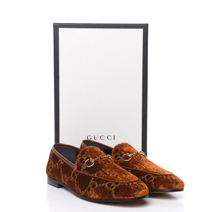 Gucci Velvet GG Monogram Horsebit Womens Jordaan Loafers 38.5 Cognac Green 10 of 11