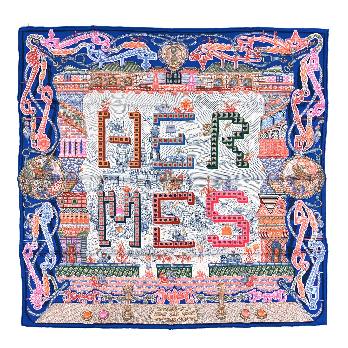 Silk Super Silk Quest Scarf 90 Bleu Roy Rose Multicolor