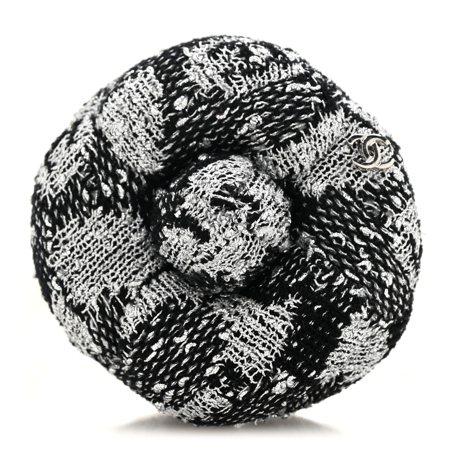 Tweed Camellia Pin Brooch Black Silver