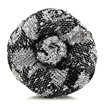 Chanel Tweed Camellia Pin Brooch Black Silver 1 of 3
