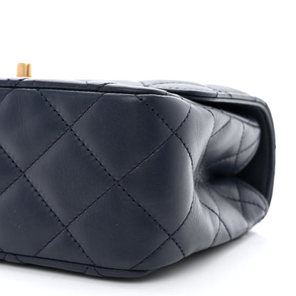 Chanel Lambskin Metal Quilted Twist Top Handle Flap With Chain Blue 10 of 11