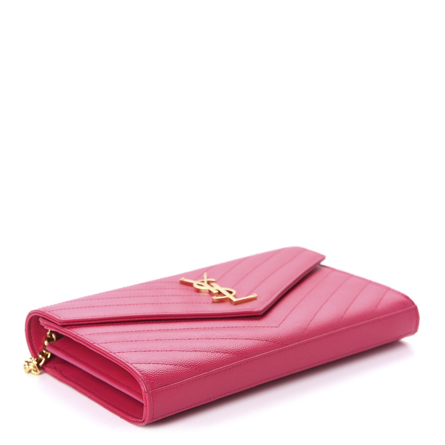 Grain De Poudre Matelasse Chevron Monogram Chain Wallet Fresh Fuchsia