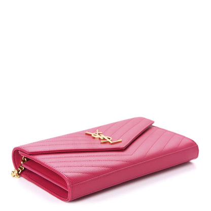 Saint Laurent Grain De Poudre Matelasse Chevron Monogram Chain Wallet Fresh Fuchsia 4 of 12