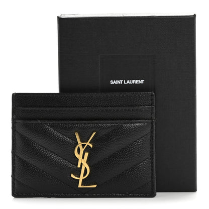 Saint Laurent Grain De Poudre Matelasse Chevron Monogram Credit Card Case Black 20 of 20