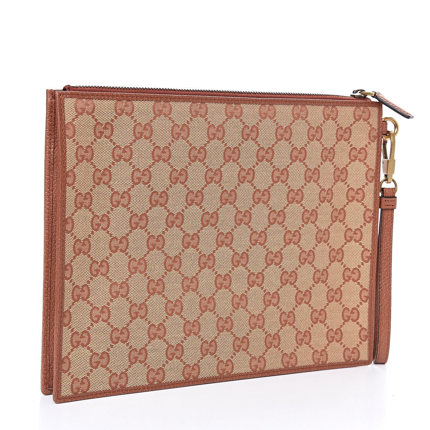 Gucci X MLB GG Monogram NY Yankees Zip Wristlet Pouch Beige Ruggine Ivory 2 of 8