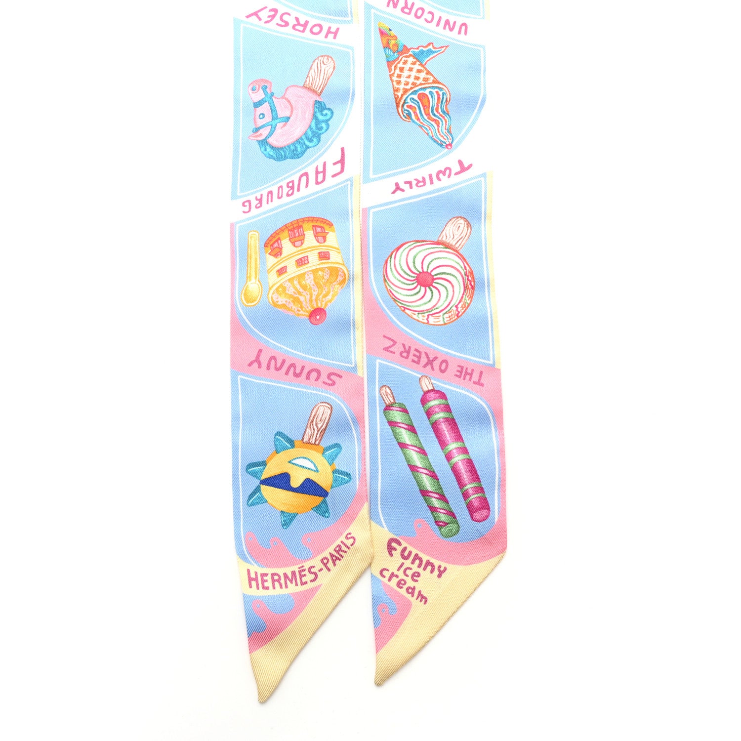 Hermes Silk Funny Ice Cream Twilly Bleu Ciel Rose Bonbon 4 of 8
