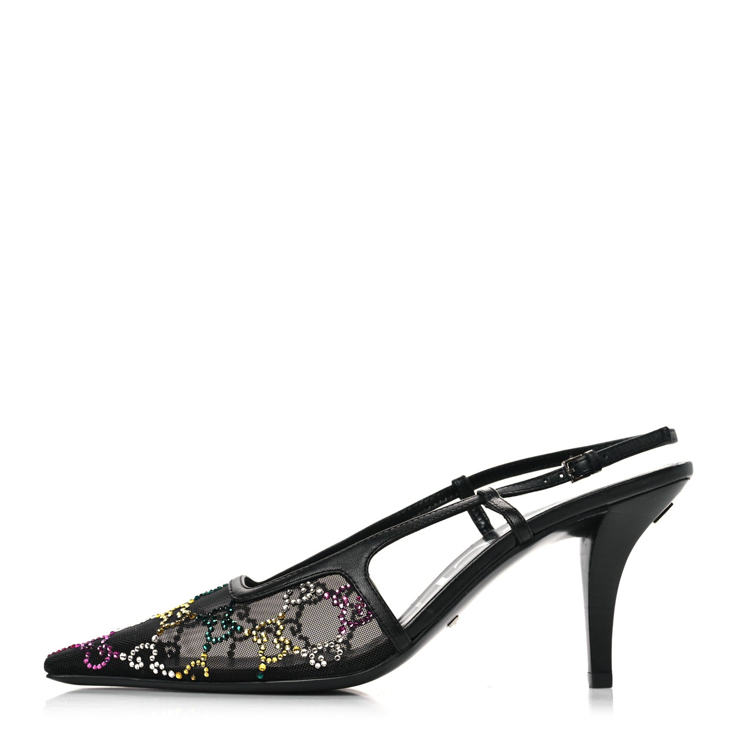 Tela Retino Nappa Charlotte Crystal GG Monogram Square G 75mm Slingback Pumps 38 Black