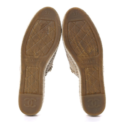 Chanel Metallic Calfskin Lambskin Grosgrain Quilted CC Chain Espadrille Mules 37 Gold Black 7 of 13