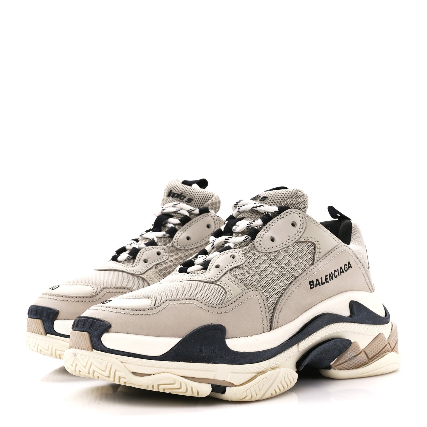 Fabric Mesh Womens Triple S Sneakers 40 Beige Black
