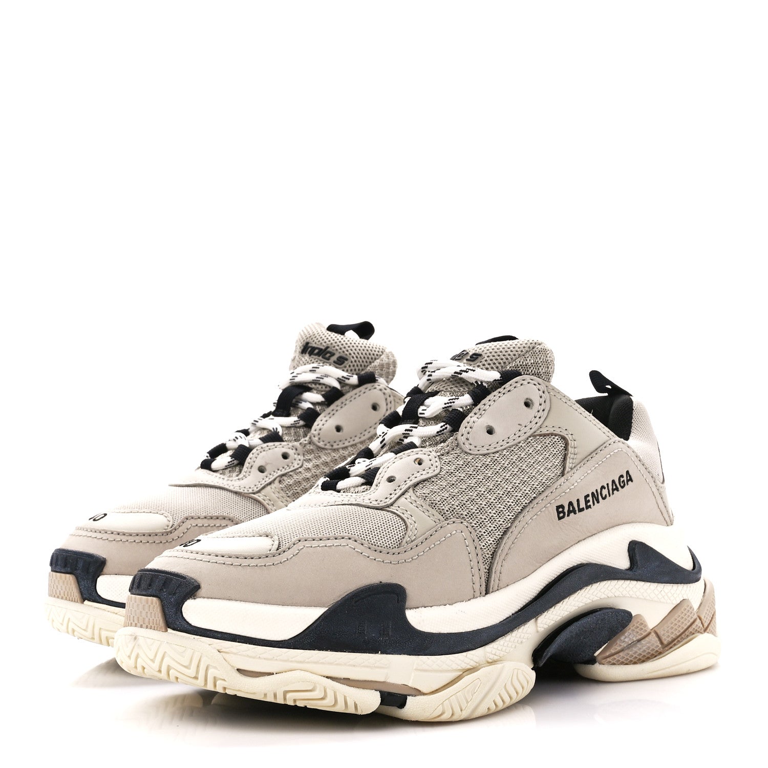 Balenciaga Fabric Mesh Womens Triple S Sneakers 40 Beige Black 3 of 9