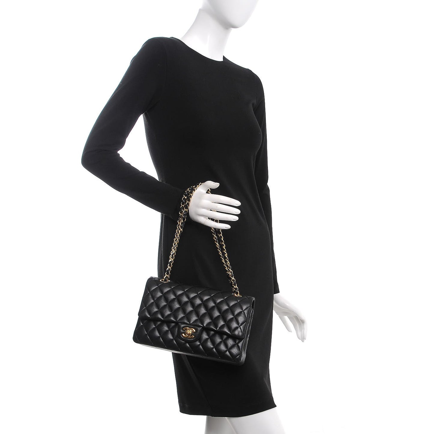 Lambskin Quilted Medium Double Flap Black