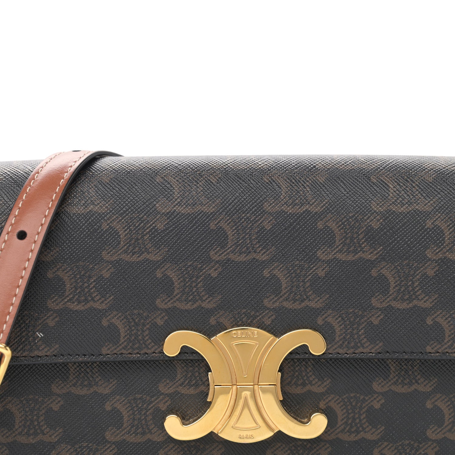 Celine Canvas Calfskin Triomphe Shoulder Bag Tan 10 of 13