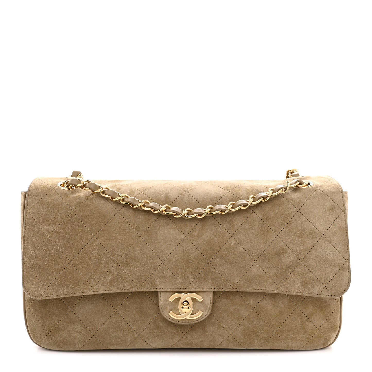 Suede Calfskin Small Souplissimo Maxi Flap Dark Beige