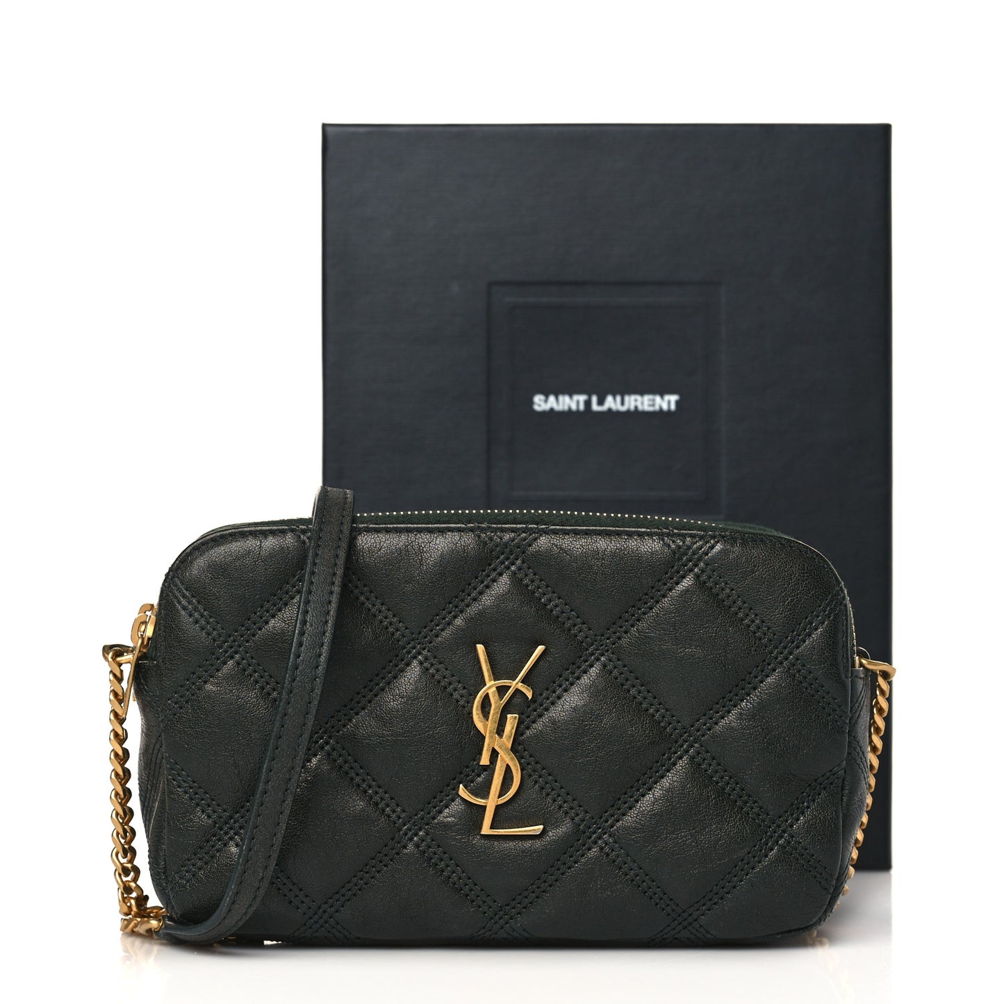 Grained Lambskin Quilted Mini Becky Double Zip Bag Dark Green