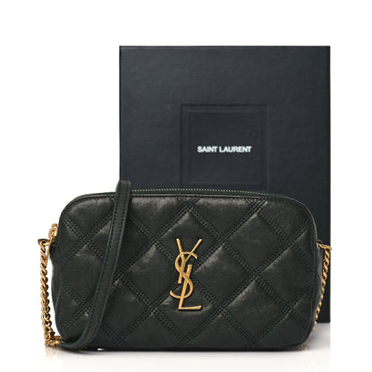 Saint Laurent Grained Lambskin Quilted Mini Becky Double Zip Bag Dark Green 11 of 11