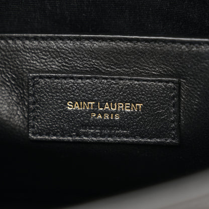Saint Laurent Shiny Calfskin Crocodile Embossed Small Manhattan Baguette Black 6 of 11