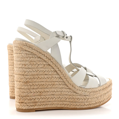 Saint Laurent Calfskin Tribute 95 Platform Espadrille Wedge Sandals 40 Porcellana 4 of 9