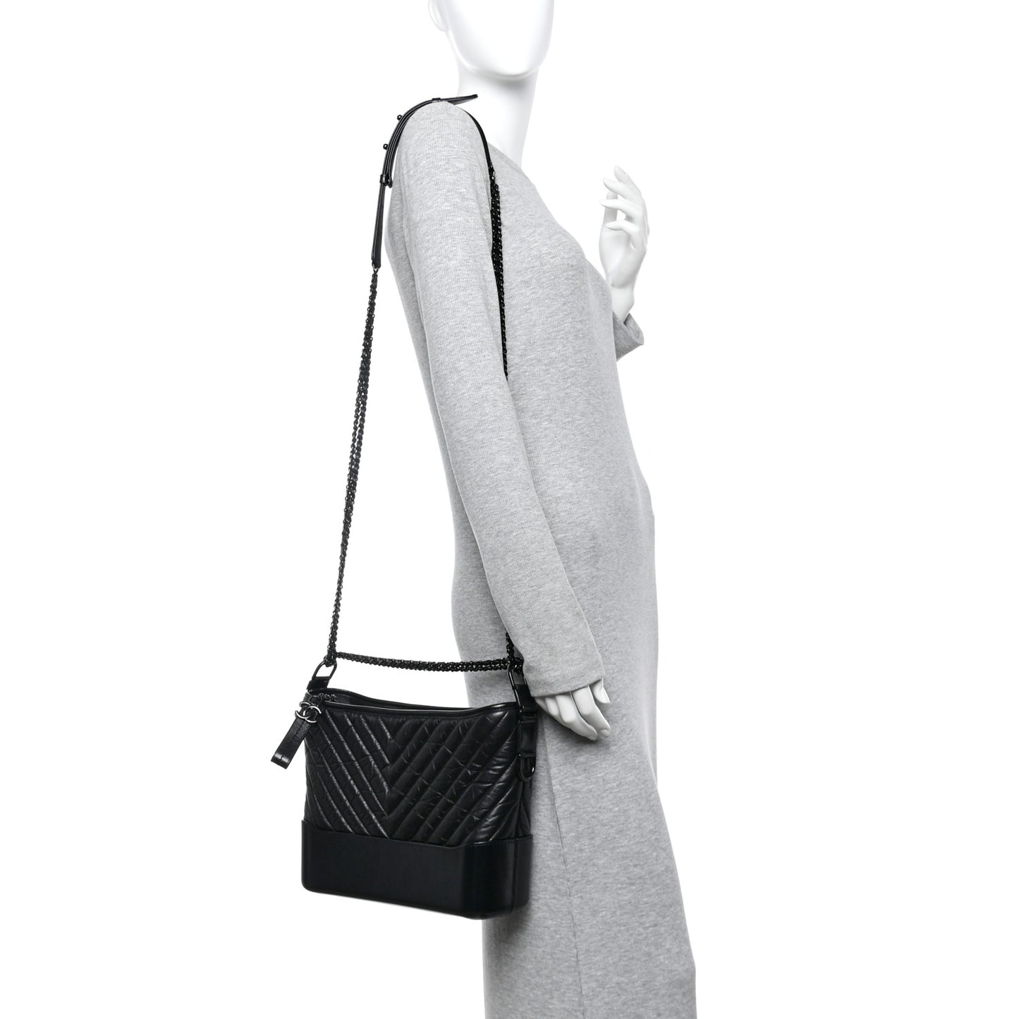 Aged Calfskin Chevron Quilted Medium Gabrielle Hobo So Black