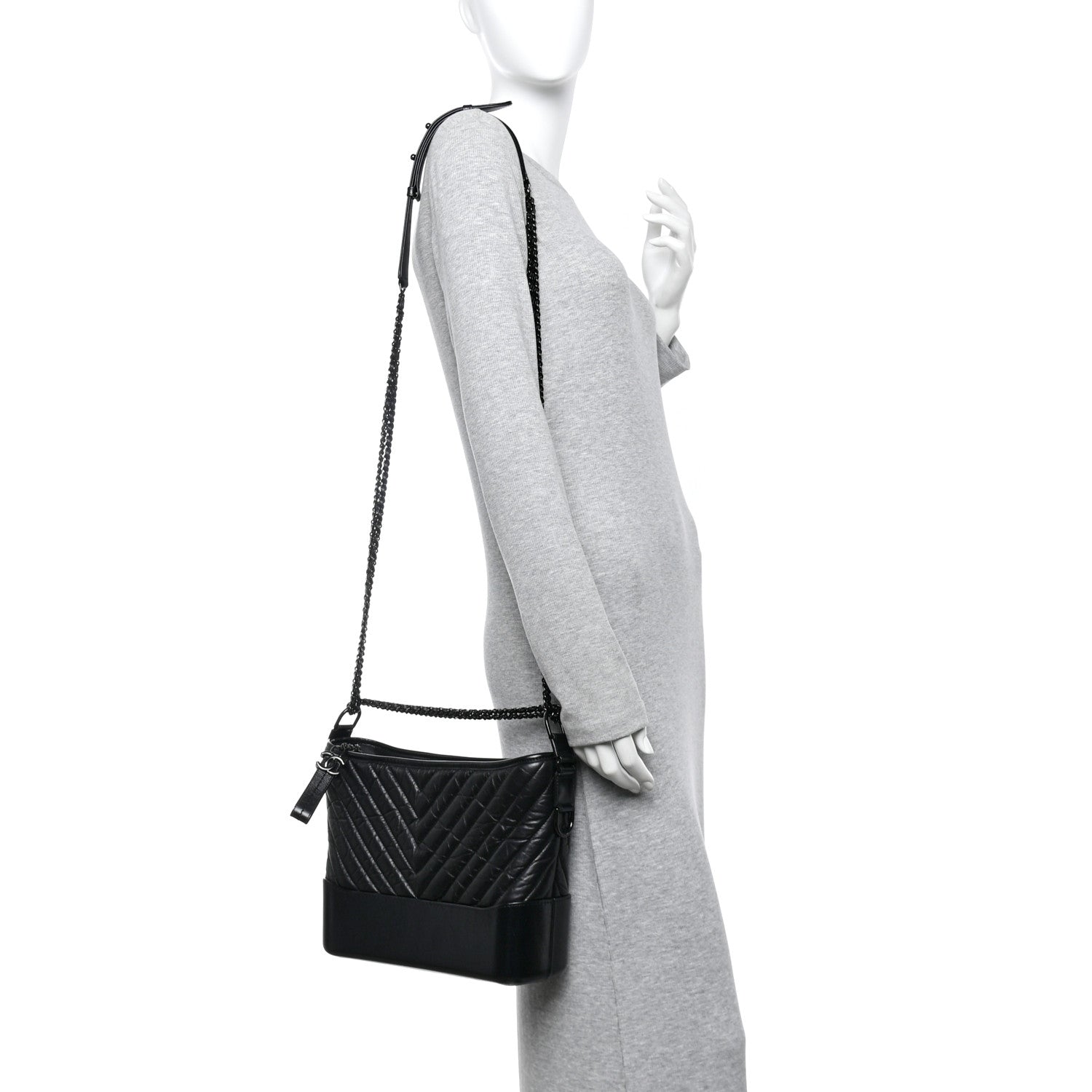 Chanel Aged Calfskin Chevron Quilted Medium Gabrielle Hobo So Black 2 of 10