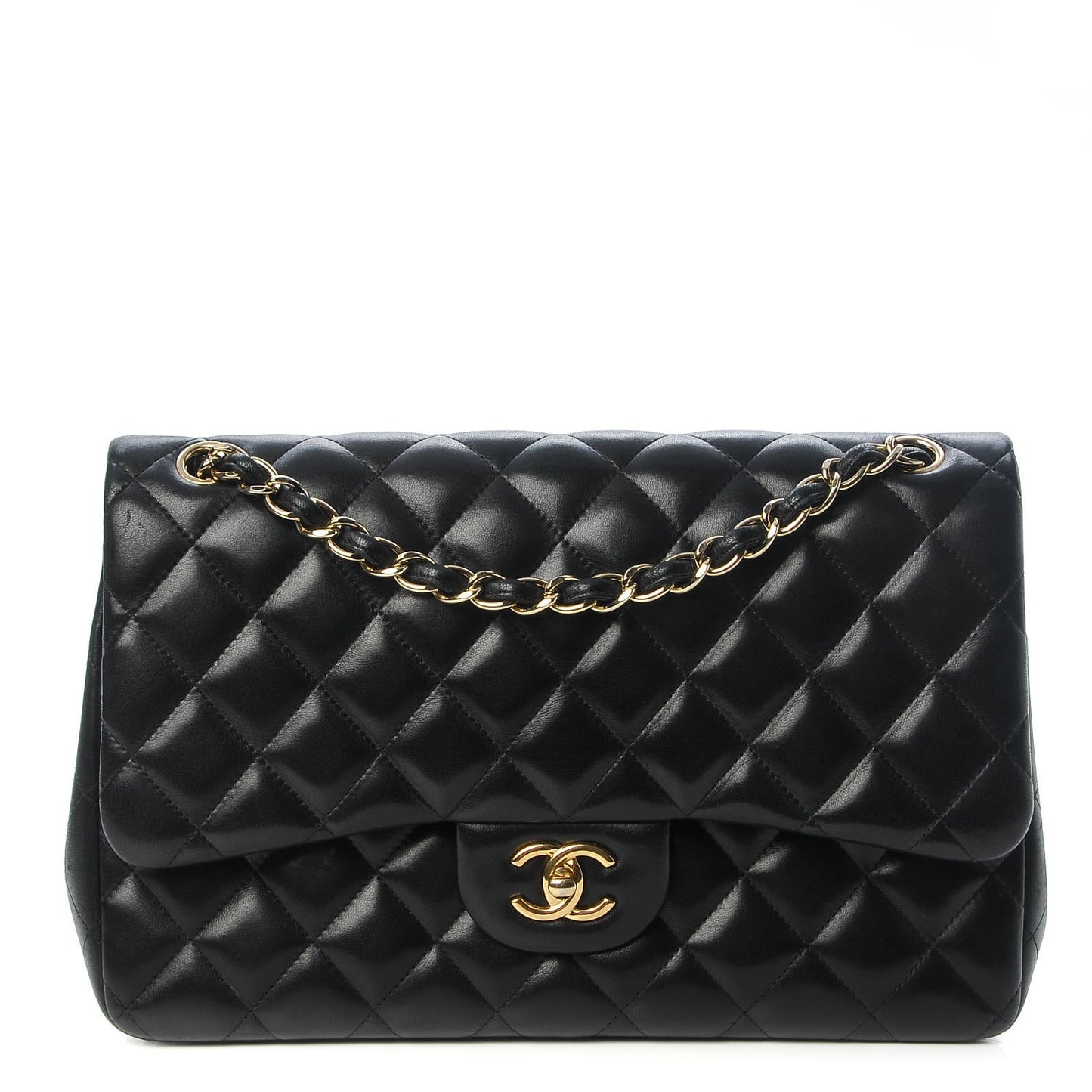 Lambskin Quilted Jumbo Double Flap Black