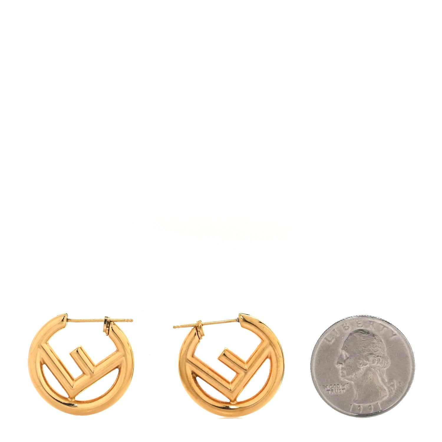 Fendi Metal FF Hoop Earrings Gold 2 of 5