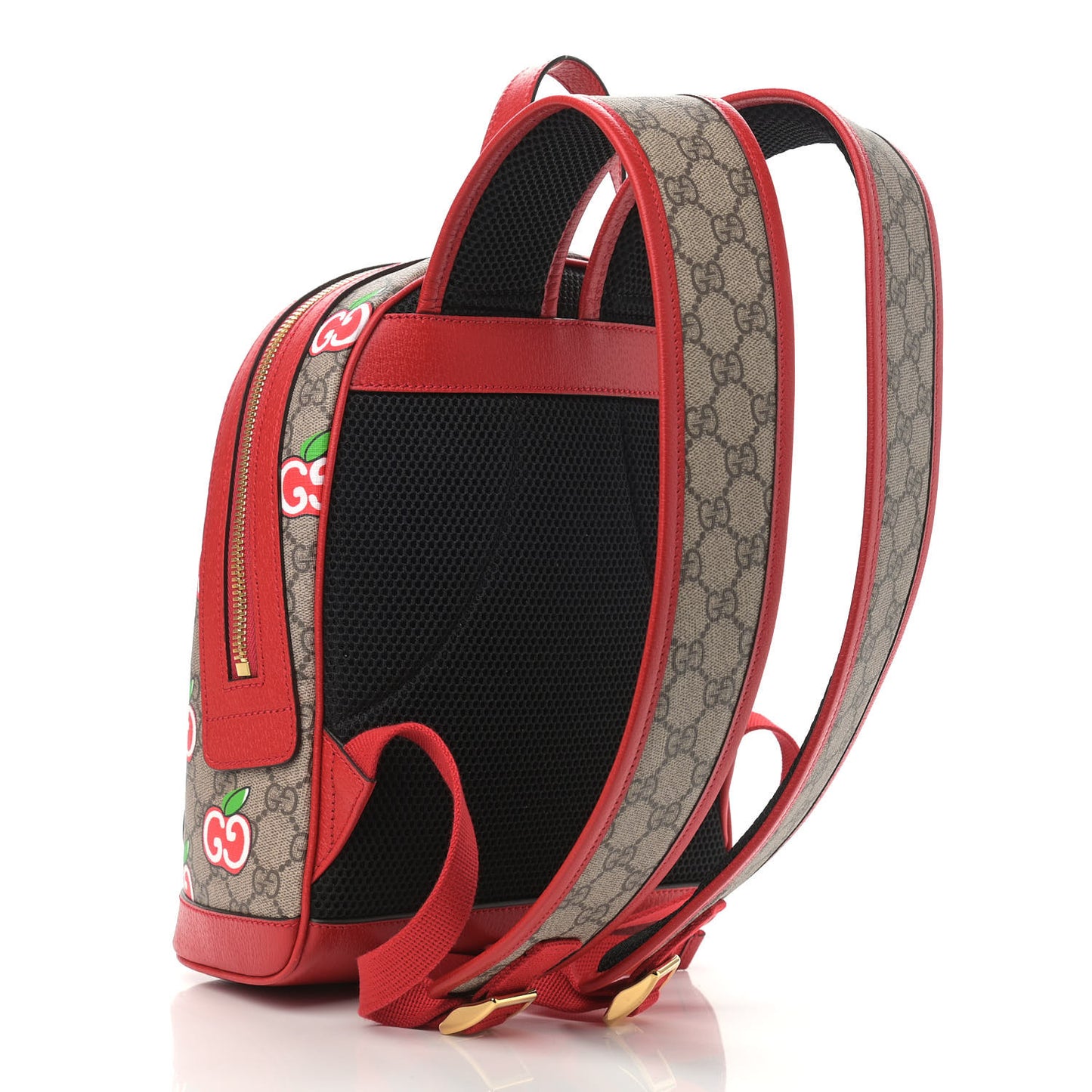 GG Supreme Monogram Apple Small Retro Interlocking G Day Backpack Beige Multicolor Lobster Red