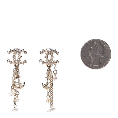 Chanel Pearl Chain CC Anchor Drop Earrings Pearly White Gold 2 of 5