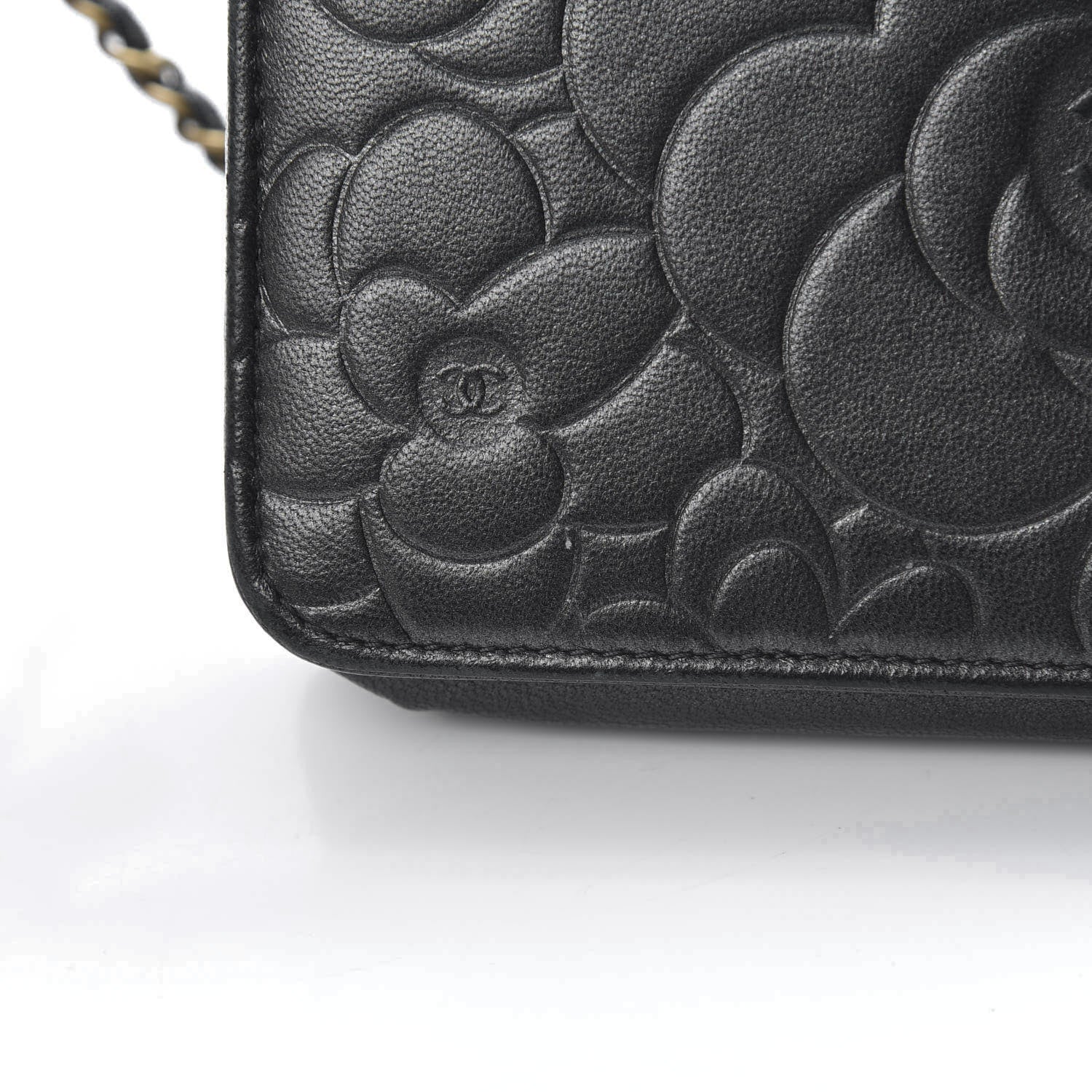 Chanel Lambskin Camellia Embossed Wallet on Chain WOC Black 13 of 15