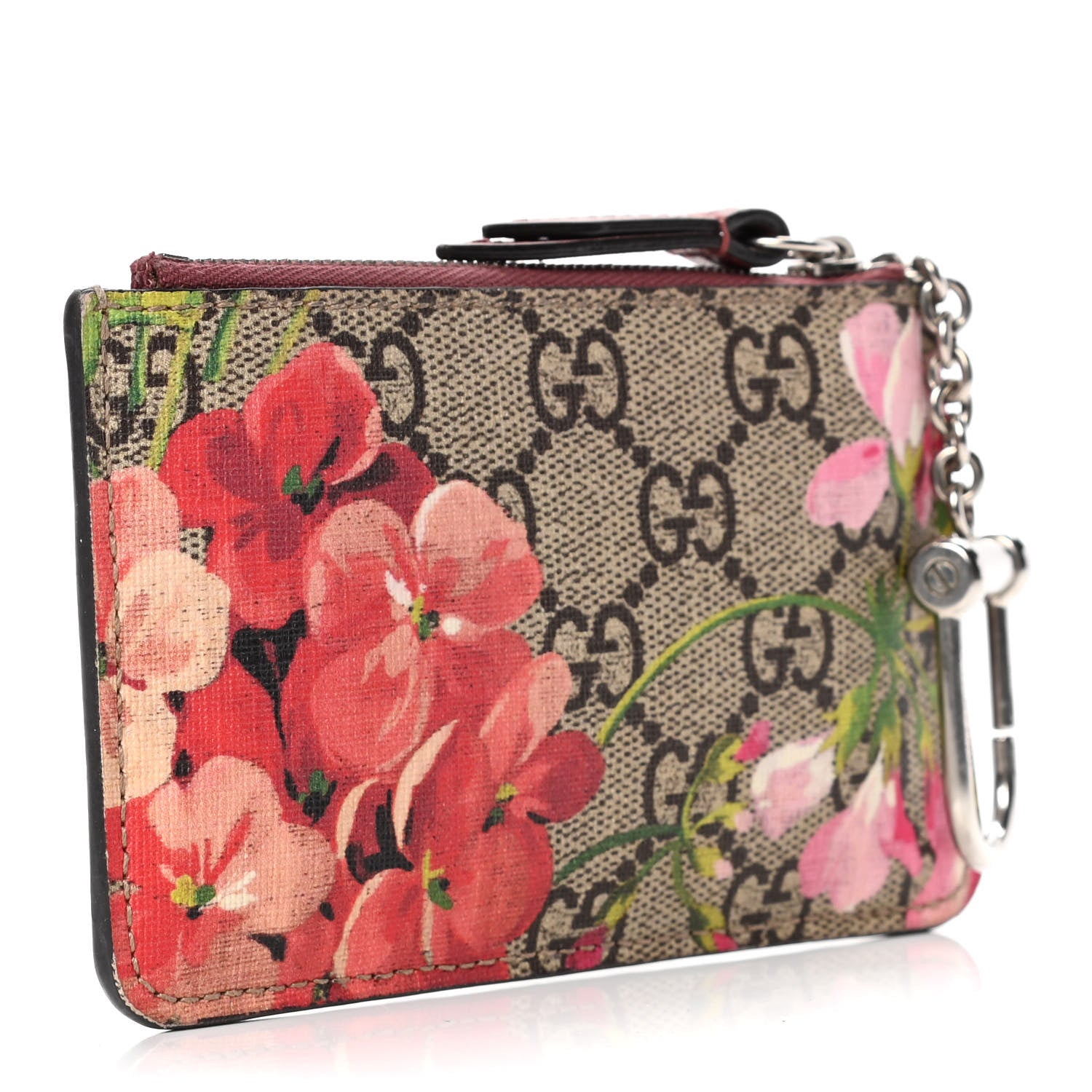 Gucci GG Supreme Monogram Blooms Key Ring Coin Case Beige Multicolor Dry Rose 2 of 5