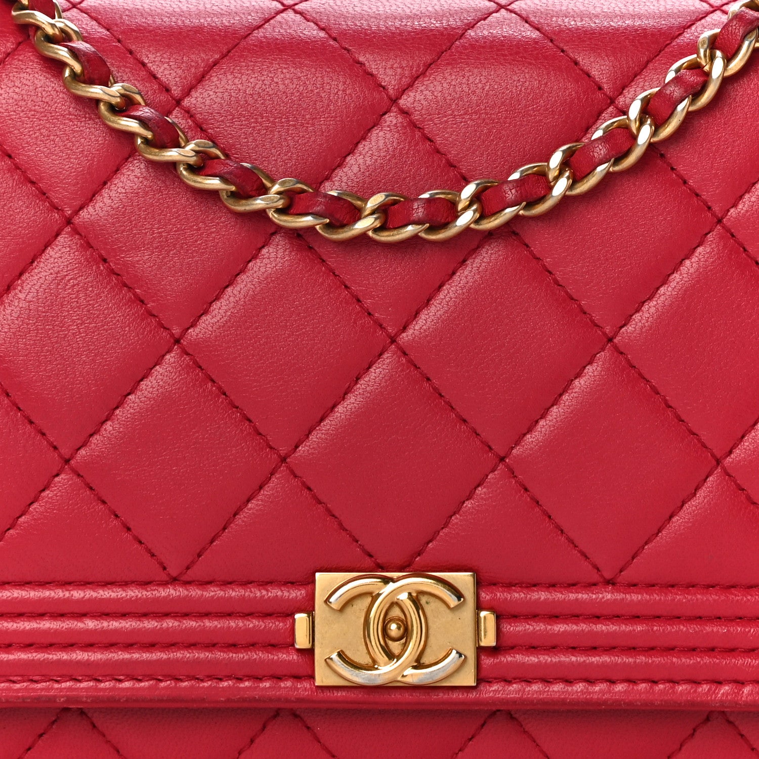 Chanel Lambskin Quilted Boy Wallet On Chain WOC Red 9 of 27