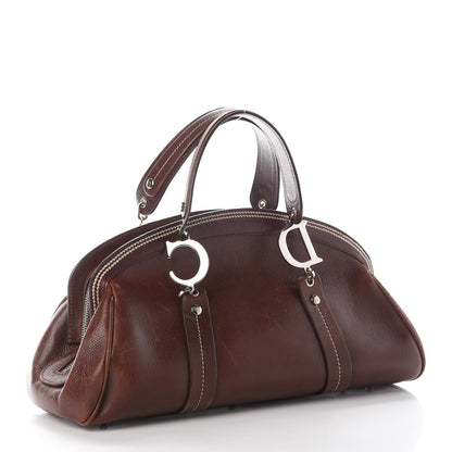 Christian Dior Grained Calfskin Romantic Flowers Frame Satchel Brown 2 of 13