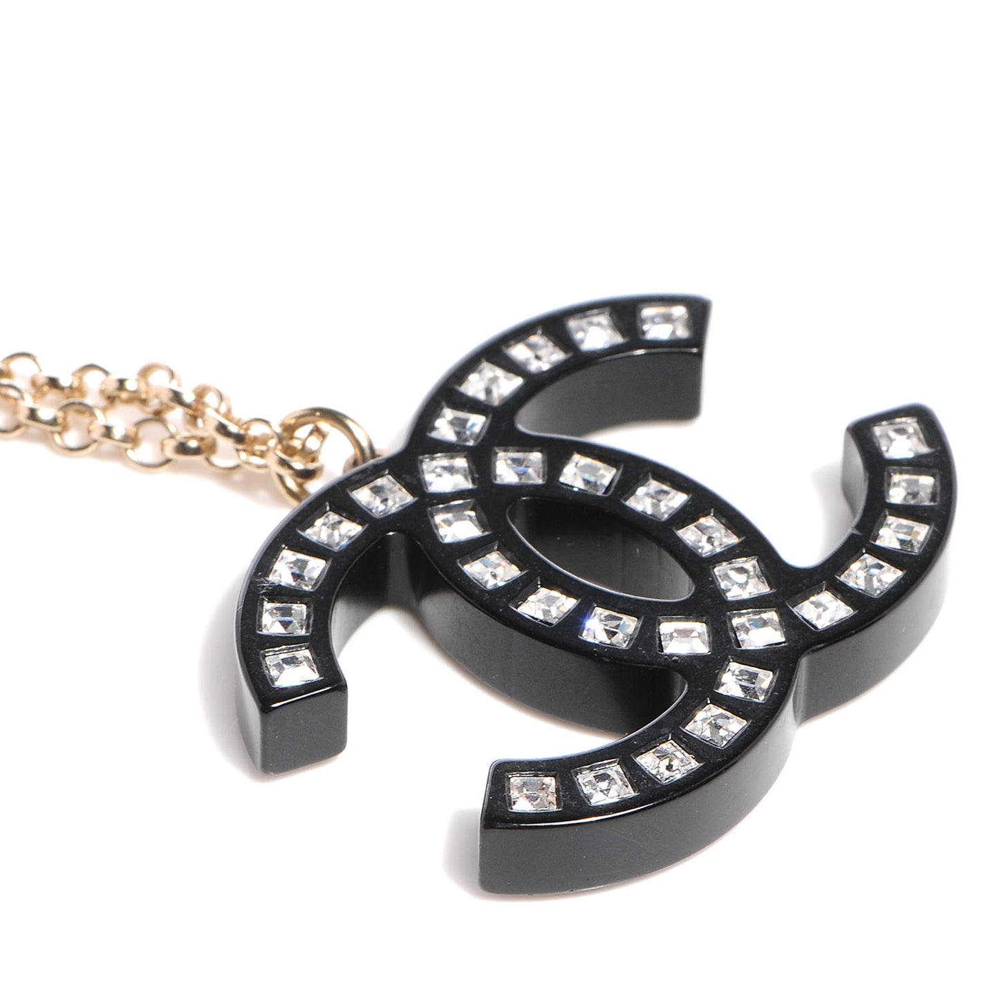 Resin Baguette Crystal CC Necklace Black