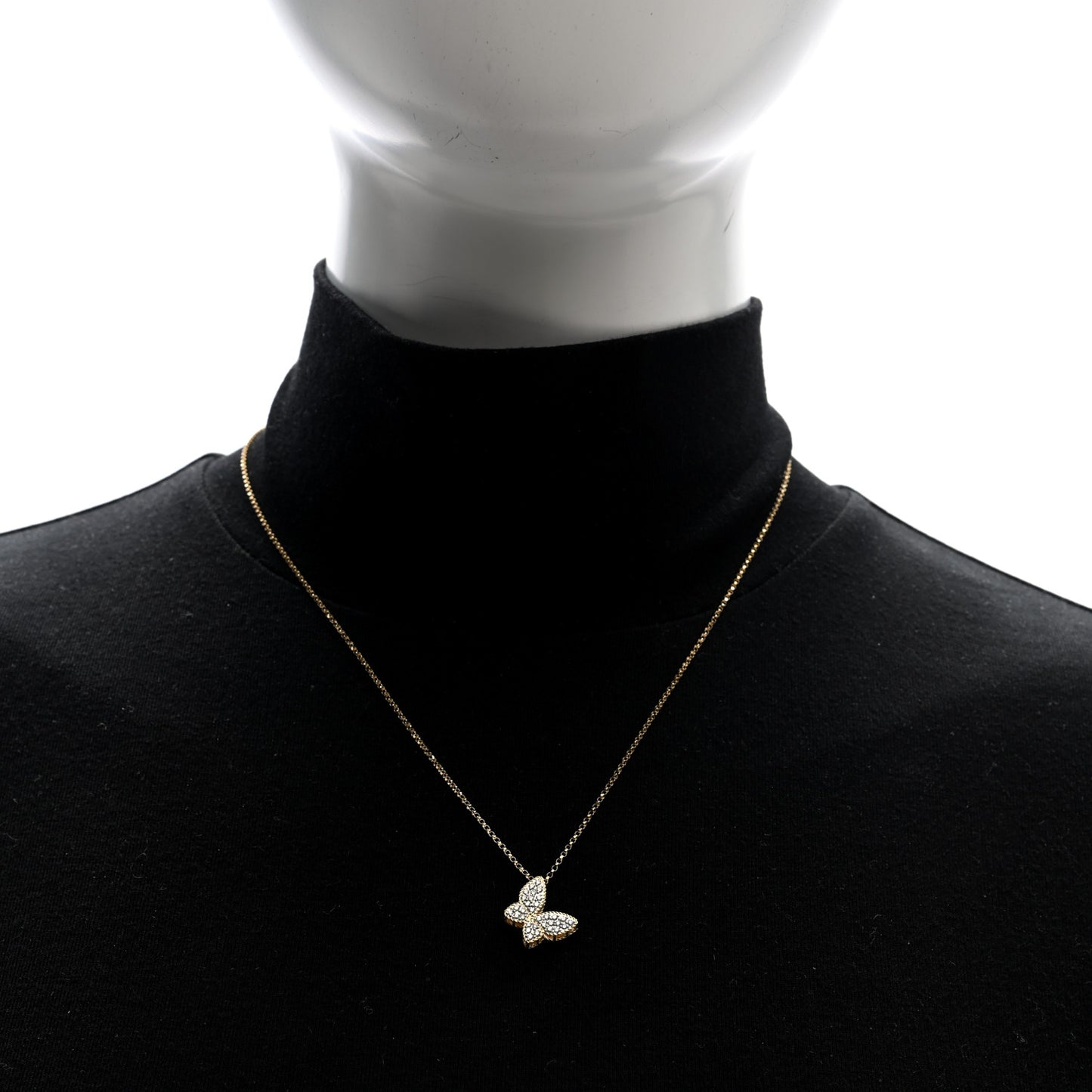 18K Yellow Gold Diamond Princess Butterfly Pendant Necklace